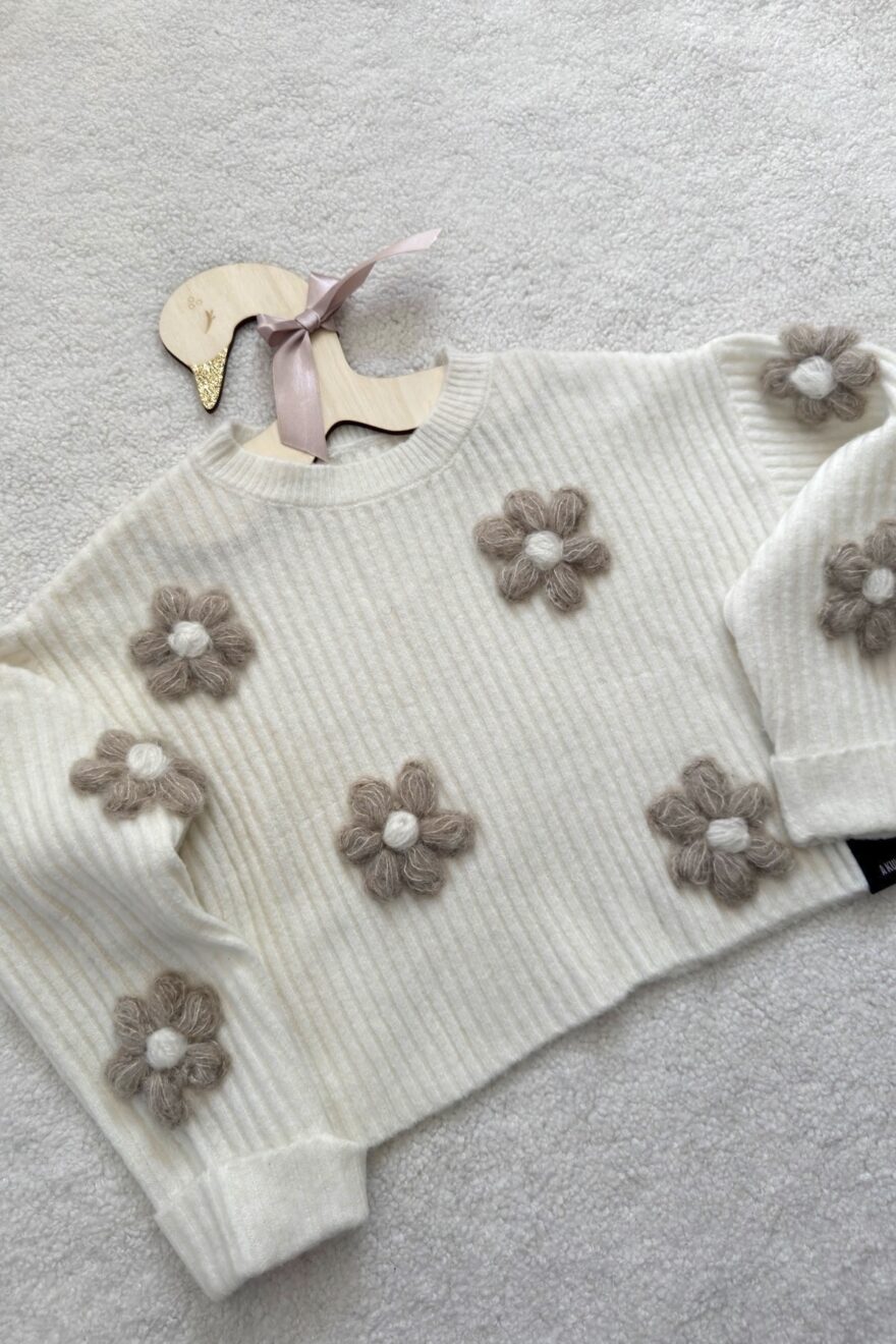 SWETEREK WYSZYWANY W KWIATY / OVERSIZE - 130cm