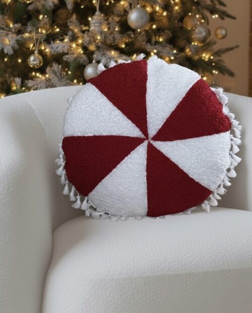 PODUSZKA OKRĄGŁA TRÓJKĄTY / BIAŁO- CZERWONA