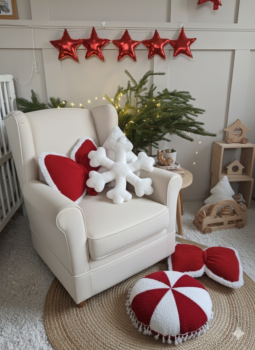 PODUSZKA OKRĄGŁA TRÓJKĄTY / BIAŁO- CZERWONA